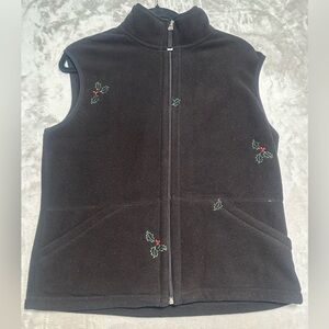 Casual Corner Annex Fleece Mistletoe Zip Up Vest Women’s Medium Black Pockets